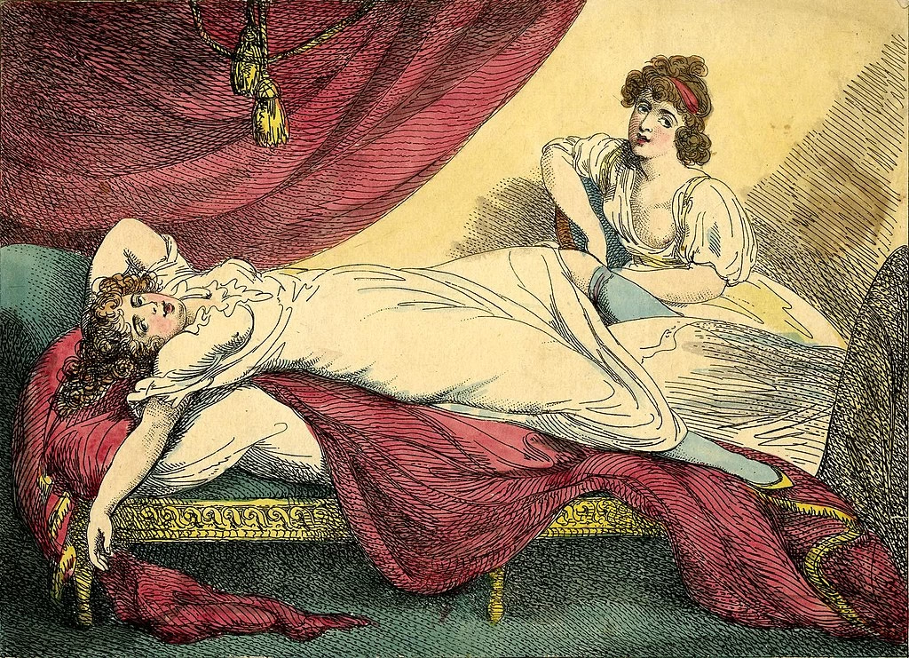 Thomas Rowlandson-175-Una bella giovane cortigiana è sdraiata sulla schiena